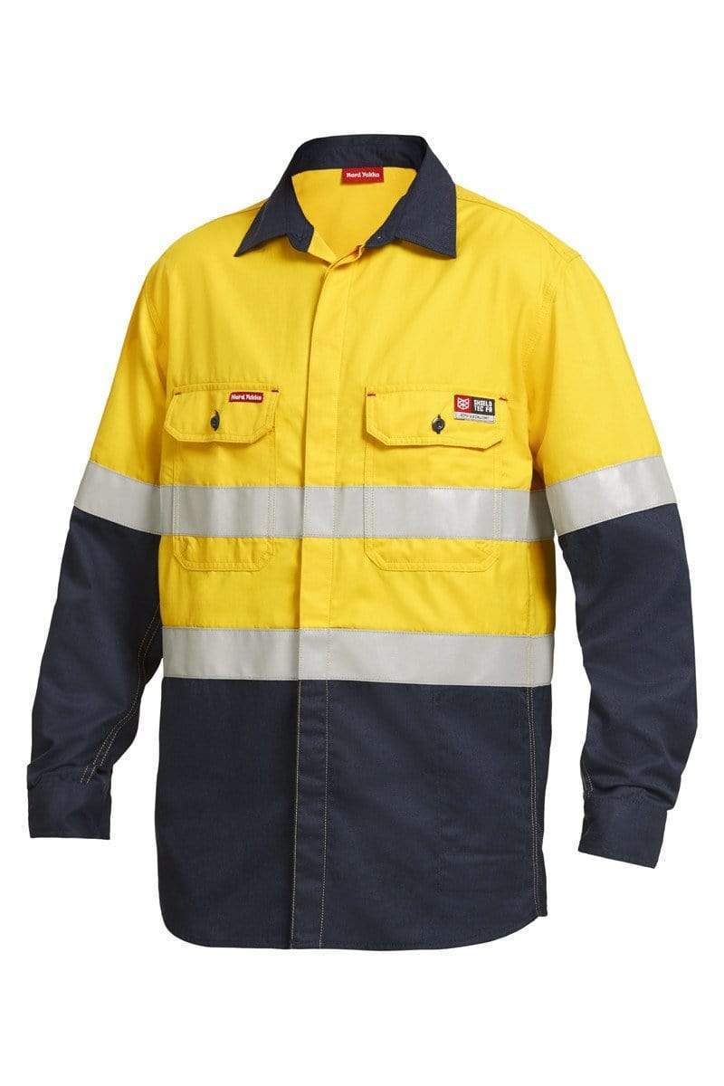 Hard Yakka FR Long Sleeve Shirt Y04350 Work Wear Hard Yakka Yellow/Navy S 